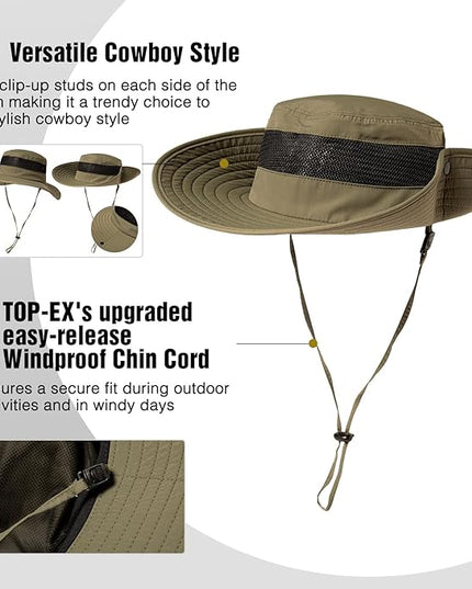 Oversized XL XXL Waterproof Sun Hat for Big Heads Mesh Bucket Hat Wide Brim Adjustable Packable Hiking Beach Fishing