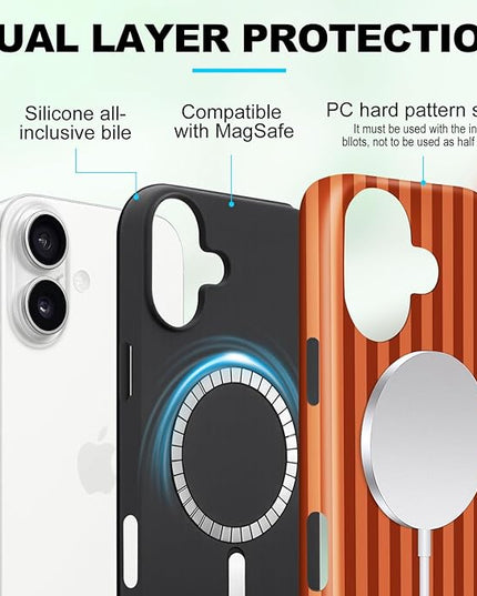 Magnetic for iPhone 17 Case Cute Stripes Phone Case, Shockproof Slim TPU and Hard PC Protective Phone Cover Compatible with MagSafe Designed for Women Girls, Deep Brown