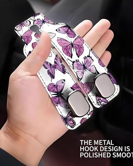 Car Seat Headrest Hook, Universal Leather Cute Hanger Holder Hook, Storage Organizer Interior Accessories for Purse Bags Handbag Luxury Purple Butterfly