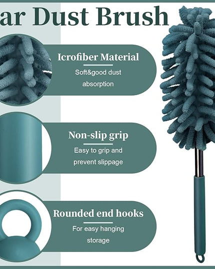 2 PCS Car Interior Duster with Extension Pole, Microfiber Car Dusters with Bendable Head, Cars Duster Exterior&Interior Scratch Free, for Cleaning of Vehicle Details, Offices, Window(Nude Blue)
