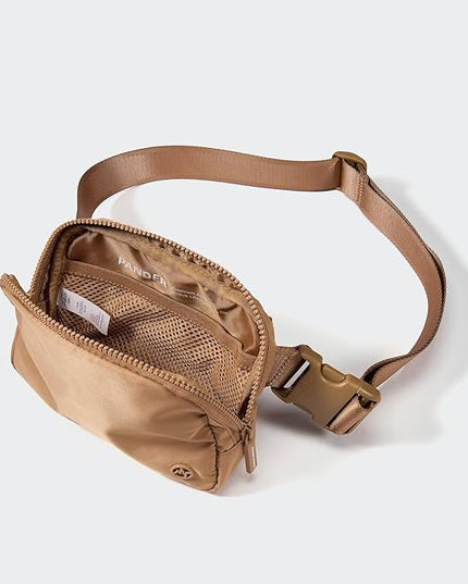 Pander Two Way Zipper Fanny Pack Nylon Everywhere Belt Bag for Women, Water Repellent Waist Packs, Crossbody Bags with Adjustable Strap (Caramel Brown).