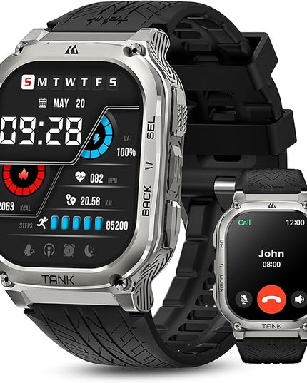 AMAZTIM Smart Watch, 60 Days Extra-Long Battery, 5ATM Waterproof Swimming Diving, Full Metal Military Grade, Answer/Make Call, 2" AMOLED Display, Health Monitor Compatible for iPhone and Android