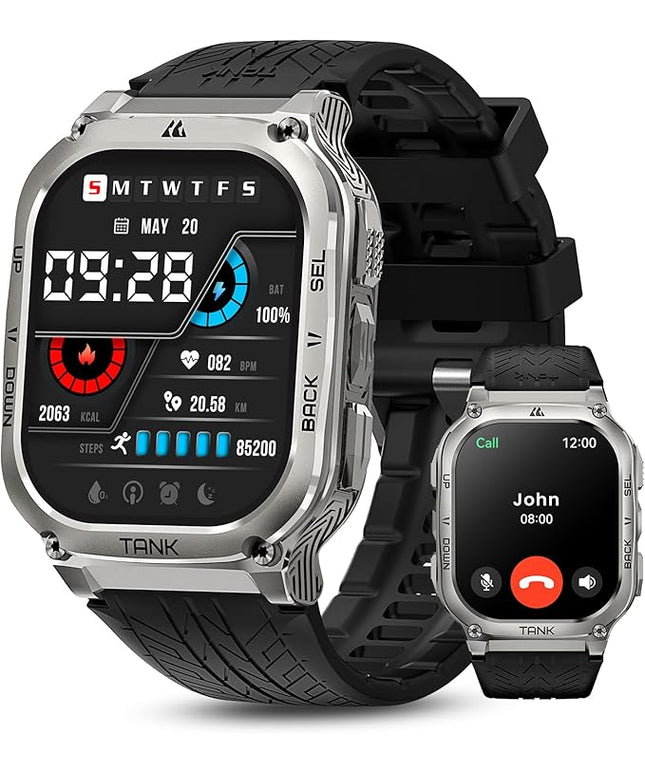 AMAZTIM Smart Watch, 60 Days Extra-Long Battery, 5ATM Waterproof Swimming Diving, Full Metal Military Grade, Answer/Make Call, 2" AMOLED Display, Health Monitor Compatible for iPhone and Android