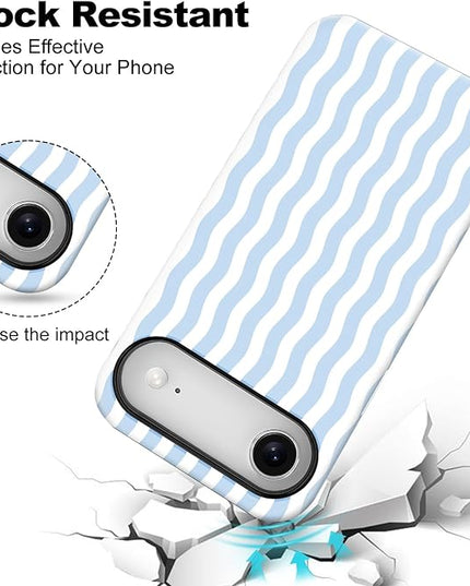 Magnetic for iPhone 17 Air Case Cute Wavy Stripes Phone Case, Shockproof Slim TPU and Hard PC Protective Phone Cover Compatible with MagSafe Designed for Women Girls, Blue