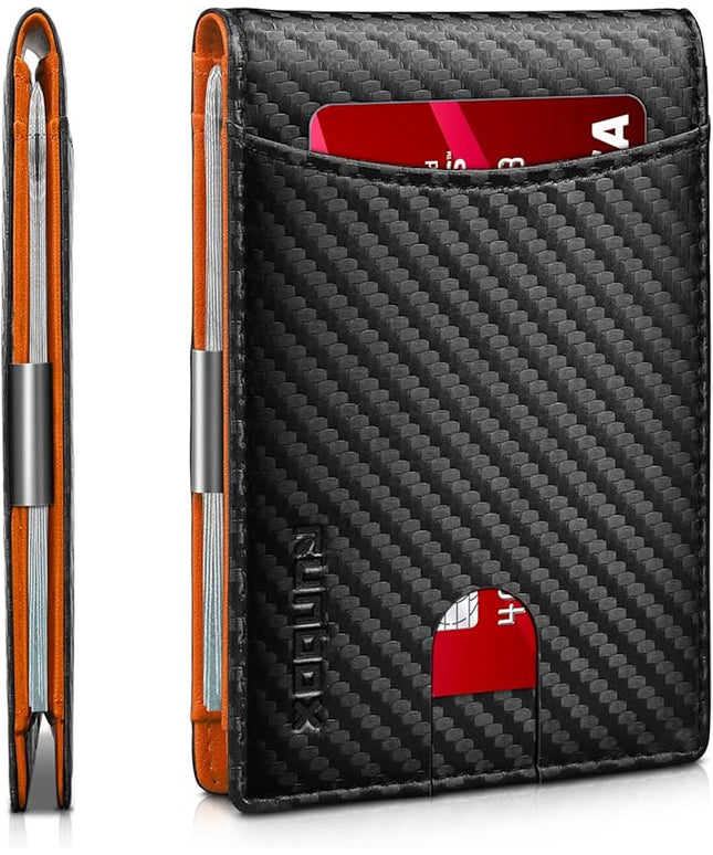 RUNBOX Slim Money Clip Wallets for Men RFID Blocking 11 Card Holder Minimalist Small Leather Bifold Men's Front Pocket Wallet Gift Box