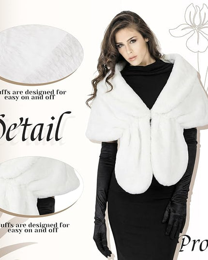 Zhanmai 2 Pcs Winter Long Shawl Cloak Stretchy Glove Opera Bridal Dance Gloves for Women Dress Party Coat