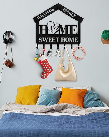 Kotagi Personalized Key Holder for Wall | Sweet Home Key Holder Wall Mounted | Black Metal Key Hanger Wall Decorative | Housewarming Gifts | Key Rack Organizer for Living Room, Bedroom, Entryway