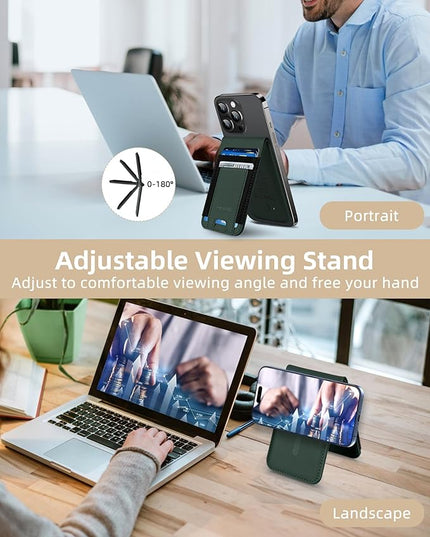 HiWe for MagSafe Wallet Stand with Find My, Anti-Lost Strongest Magnetic Wallet for iPhone 17/16/15/14/13/12 Series, 9 Cards Holder, Leather RFID, Green