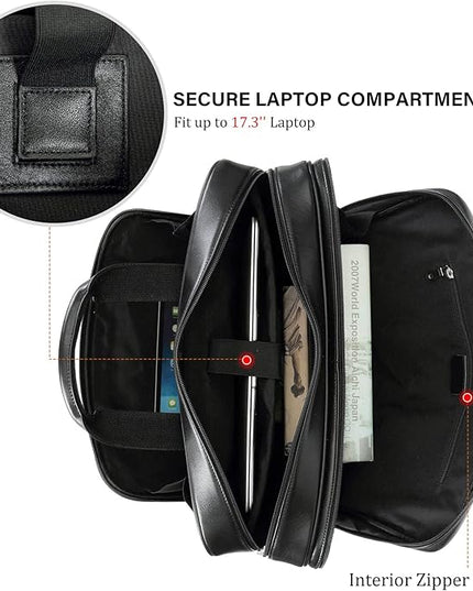 Men's Solid Thick Full Grain Leather 17.3" Laptop Briefcase Classic Messenger Bag Fit Business Travel | Solid, Thick, Full Grain Leather, 17.3", Classic, Fit, Business Travel