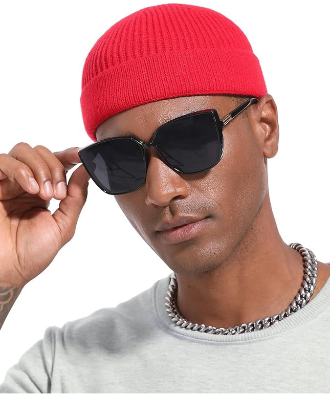 Short Fisherman Beanie for Men Women, Wool Knit Cuff Warm Winter Hats, Trawler Beanie Watch Caps Soft Skullcap