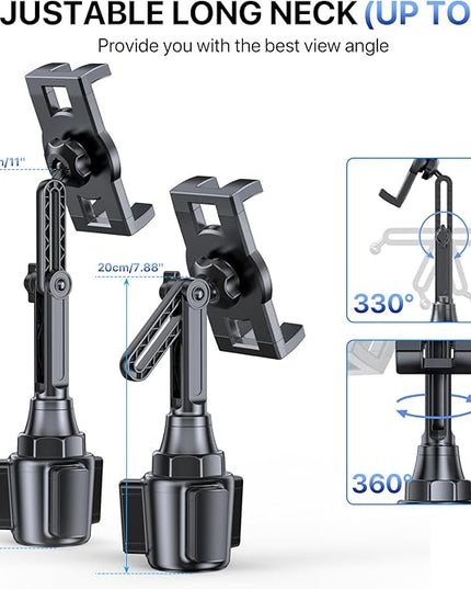 Miracase Cup Holder Tablet Mount for Car, [2025 Latest Upgraded] Adjustable Long Neck Car Tablet Holder Friendly Compatible with iPad, Pro, Air, Mini Samsung Galaxy Tab, All 6.1-12.9" Tab