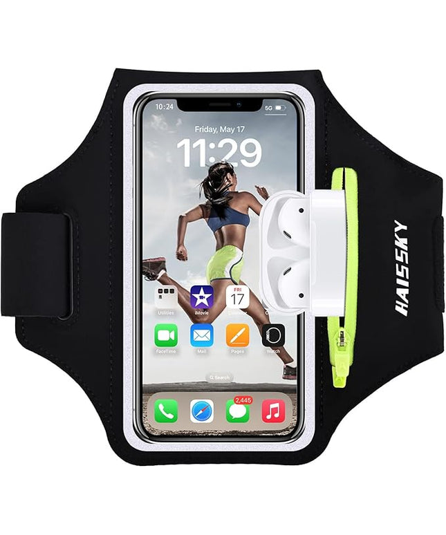 Cell Phone Running Armband with Zipper Pocket Armband Case Running Holder for iPhone 16 Pro Max/15/14 Pro Max/13/12 /11 Pro Max/XS/XR,Galaxy S20 S10,Sweatproof Arm Band with Card/Key Bag