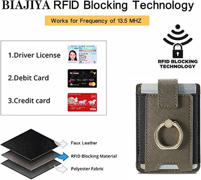 BIAJIYA Phone Card Holder RFID Leather Wallet Credit Adhesive Cell Case Stick-on Card Holder for Women and Men Back of Phone for Most of Smartphones