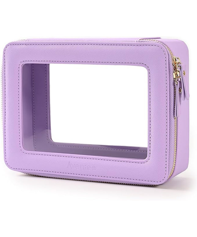 Aveniee Clear Makeup Bag Organizer,Large Travel Toiletry Bag for Women, Waterproof Cosmetic Pouch with Zippers,Car Organizers and Storage Case for Accessories,Lilac