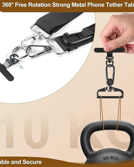 Phone Strap Crossbody Wrist strap - Upgraded Hands-Free Phone Lanyard with Detachable Wallet, Anti-Drop Clip and Go Strap with 360° Rotatable Metal Phone Tabs, Compatible with All Phones (Black)