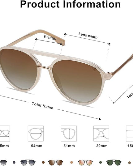 SOJOS Retro Aviator Polarized Sunglasses for Women Men Double Bridge Ladies Shades