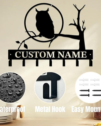 Personalized Custom Name Birds of Trees Wall Key Hooks,Metal Birds of Trees Art Clothes Hooks,Metal Birds of Trees Wall Home Storage Decorative,For Front Door, Hallway, Kitchen, Bedroom (Style J)