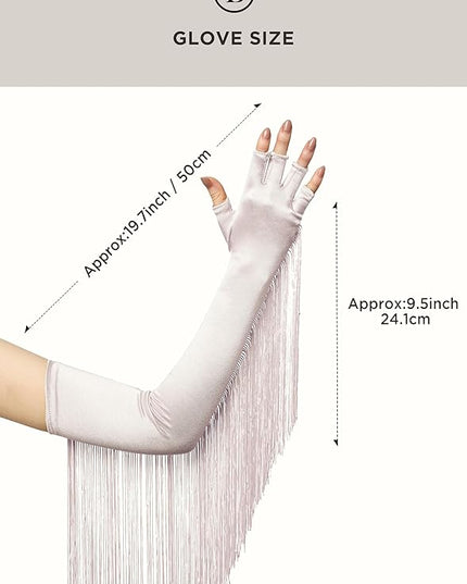 BABEYOND Vintage Long Opera Pageant Gloves - 1920s Fringe Fingerless Elbow Gloves for Costume Party Wedding