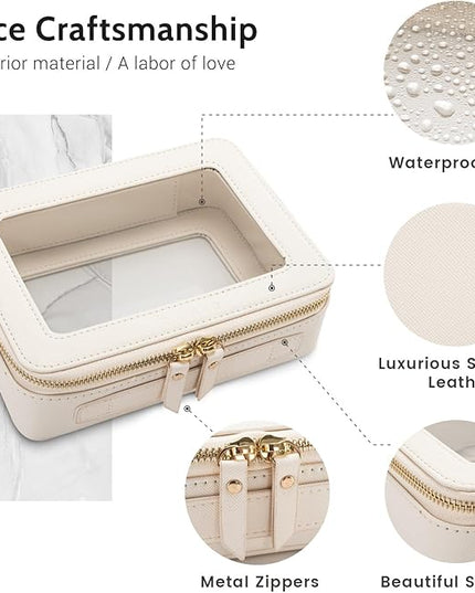 Aveniee Clear Makeup Bag Organizer, Travel Toiletry Bag Cosmetic Case for Women, Portable Make Up Skincare Pouch Car Organizer Bag with Zippers for Essentials,White