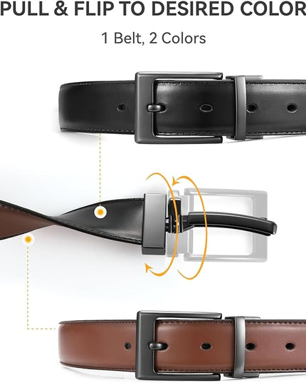 CHAOREN Reversible Belt Men 1 Piece - 1.25" Leather Dress Belt - Trim to Fit for Elegant Style