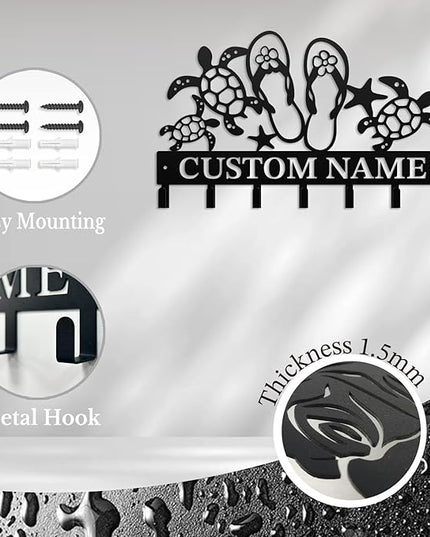 Casebrick Custom Sea Turtle Metal Wall Hooks,Key Holder-Personalized Iron Wall Decor for Keys, Coats & Home Organization (Black, Handmade,Decorative for Entryway, Beach,Bedroom,Office) (Style B)