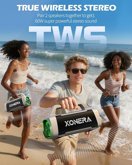 Speakers Bluetooth Wireless, 80W Peak Loud Outdoor Speaker with Bass, 20H Playtime, IPX6 Waterproof, TWS, BT5.3, Portable for Camping Hiking Boating Pool Beach, Desert Yellow