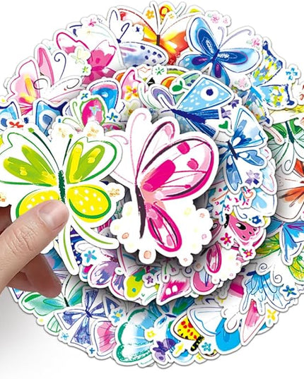 Colorful Butterfly Stickers for Teens Boys Girls Kids|50 Pcs|Vinly Waterproof Stickers for Laptop Tablet Flasks Scrapbook Bottles Phone Luggage Notebook,Insects Decal Pack(Colorful Butterfly-50Pcs)