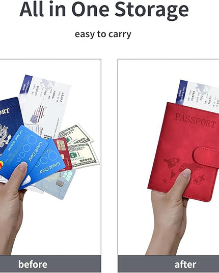 Passport Holder, Passport Cover with Credit Card Slot and Boarding Pass Slot Combo, Passport Wallet Case Book Travel Must Have, RFID Blocking Leather Travel Accessories, Red