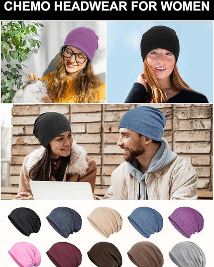 Senker Fashion Slouchy Beanie Hats for Women Men, Chemo Headwear Cotton Beanies Soft Lightweight Chemo Skull Cap Elastic