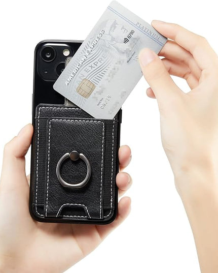 BIAJIYA Phone Card Holder RFID Leather Wallet Credit Adhesive Cell Case Stick-on Card Holder for Women and Men Back of Phone for Most of Smartphones