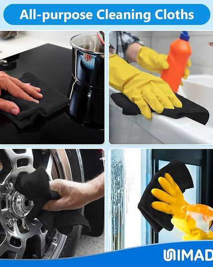 Microfiber Cleaning Cloth, 50 Pack Microfiber Towels for Cars Reusable Shop Rags Bulk Lint Free Cleaning Towels for Car Kitchen Automotive Bar Mechanic Restaurant Garage, 11.5"x 11.5", Black