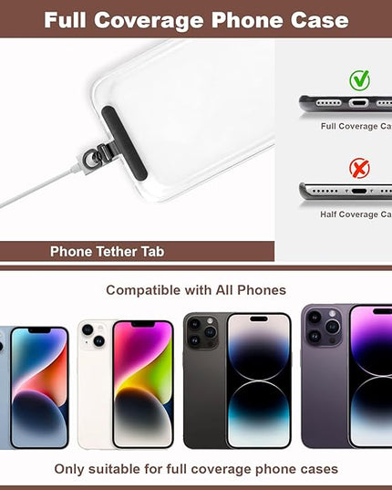 Cell Phone Chain Crossbody Phone Lanyard with 2 Metal Tether Tabs, Adjustable Black Braided Phone Strap and Phone Chain Strap Combination, Cell iPhone Lanyard Crossbody for Women and Men, Black