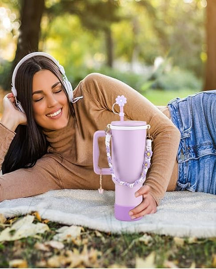 40 oz Tumbler with Handle Straw and Accessories, Drop & Abrasion Resistant, Vacuum Double-Layer Insulation, Ideal for Camping, Fitness, Outdoor Use