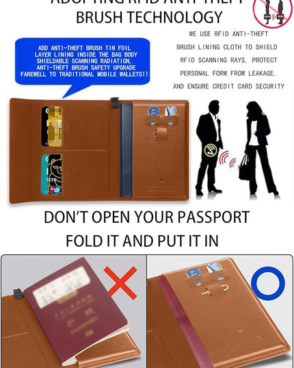 Passport Holder for Travel Essentials, RFID Blocking PU Leather Passport Wallet Cover Card holder Case Passport Book Holders for Women and Men, Brown