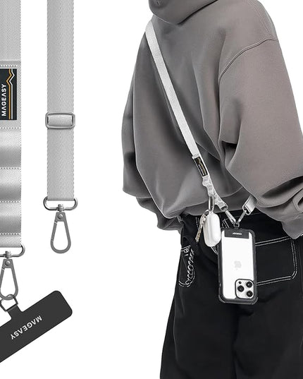 MAGEASY Universal Cell Phone Lanyard Crossbody - Anti-Theft Crossbody Phone Strap for iPhone 16 Pro Max & Most Smartphones, for Men & Women | 20mm (Galaxy Gray)