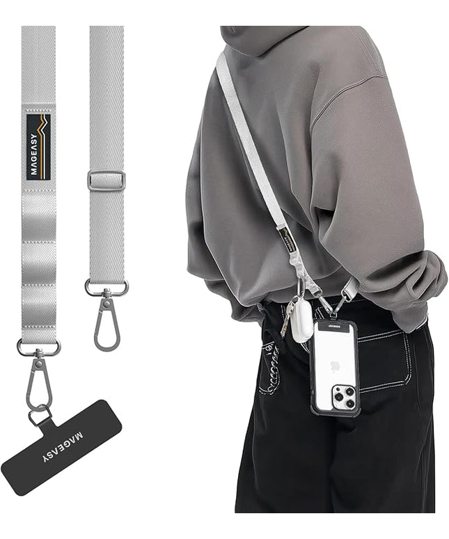 MAGEASY Universal Cell Phone Lanyard Crossbody - Anti-Theft Crossbody Phone Strap for iPhone 16 Pro Max & Most Smartphones, for Men & Women | 20mm (Galaxy Gray)