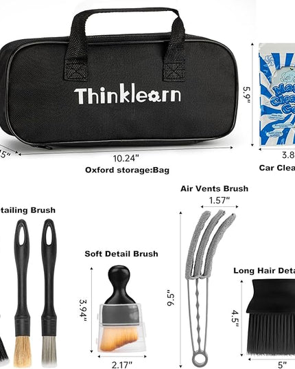 ThinkLearn Car Interior Detailing Kit, Car Cleaning Kit Interior, Including 7Pcs Auto Detailing Brush Set and Storage Bag, Car Accessories Supplies Tools for Auto Truck Cleaning