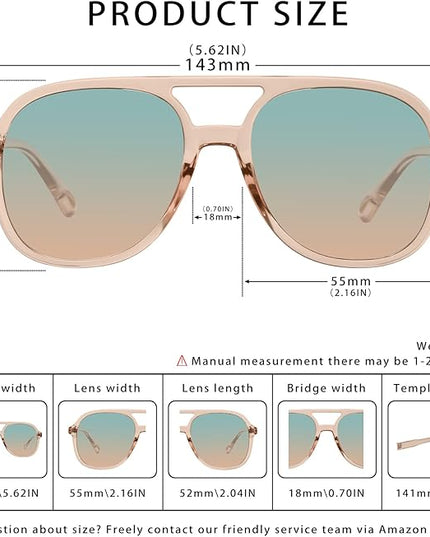 YDAOWKN Retro Square Aviator Sunglasses for Womens Mens Vintage 70s Double Bridge Sun Glasses