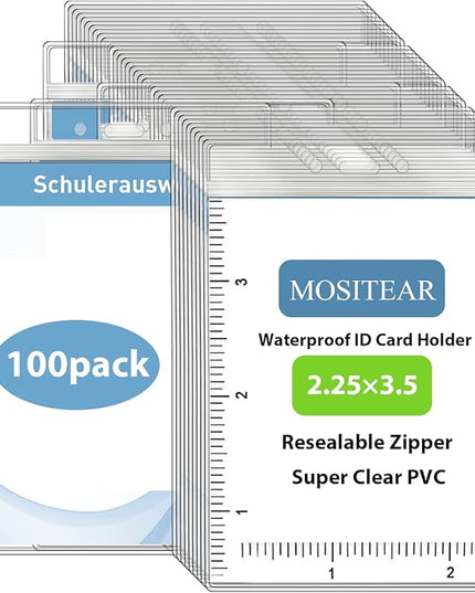 Vertical ID Badge Holders with Soft Edge (Sealable Fits 2.25x3.5 Inch Insert) (100 Pack), Waterproof ID Card Holder, Name Tag Holder, Name Badge Holders, Zipper Plastic Badge Holder