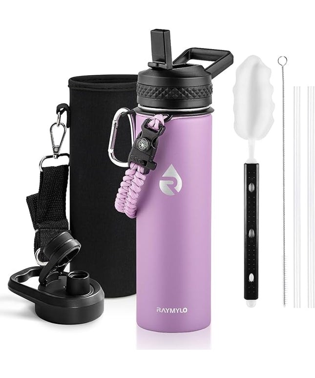 Insulated Water Bottle 20 oz, Triple Wall Vacuum Stainless Steel (Cold for 48 Hrs), Leak Proof & Non-BPA, Kids Water Bottle Jug for School with Straw Spout Lids, Lilac