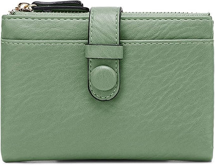 AOXONEL Women's Wallets Leather Wallets for Women Rfid Small Ladies Wallet Billfolds for Women,Trifold Mini Wallets for Women with Double Zipper Coin Pocket (Green)