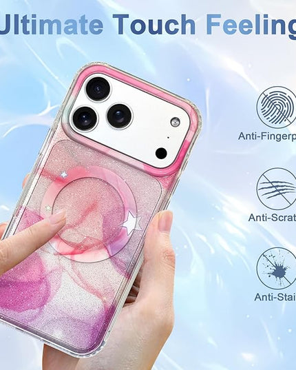 Cute Case for iPhone 17 Pro Max Case for Women Girls [Compatible with Magsafe] Aesthetic Girly Trendy Glitter Sparkly Bling Magnetic Protective Phone Cover, Pink