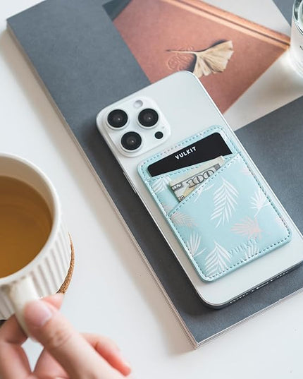 VULKIT Phone Card Holder Wallet Leather Adhesive Pocket RFID Blocking Credit Card Sleeves Stick Back of Phone Smartphones Blue