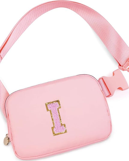 Uygafly Personalized Belt Bag for Women Girls - Fashion Mini Waist Packs with Adjustable Strap - Trendy Travel Fanny Pack Crossbody Bags with Initial Letter - Teen Gifts | Peach,I