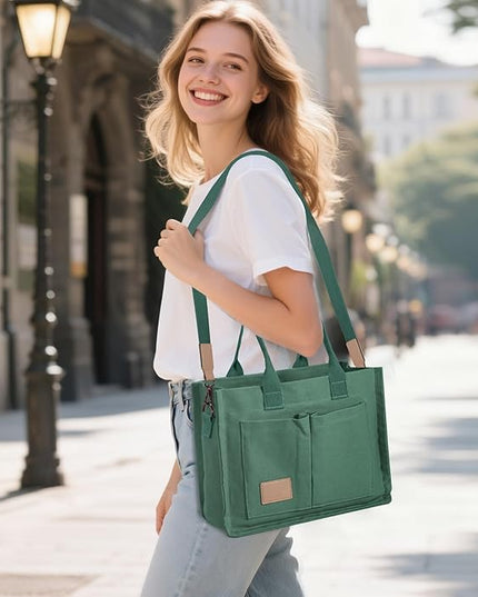 Canvas Tote Bag for Women Crossbody Work Purse with Pockets Top Handle Handbag Satchel Bags for Travel Nurse Teacher