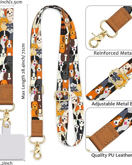 Dog Phone Lanyard Crossbody Strap, Cute Puppy Cell Phone Lanyards for around the Neck Wristlet Wrist Strap Animal Adjustable for Keys Case ID Badges Accessories Travel Essentials
