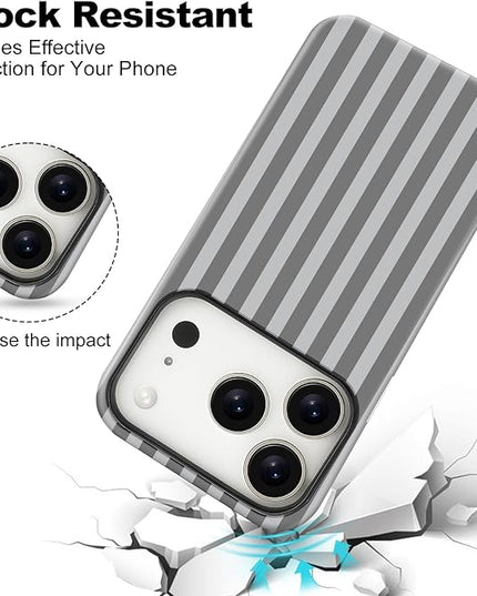 Magnetic for iPhone 17 Pro Max Case Cute Stripes Phone Case, Shockproof Slim TPU and Hard PC Protective Phone Cover Compatible with MagSafe Designed for Women Girls, Gray
