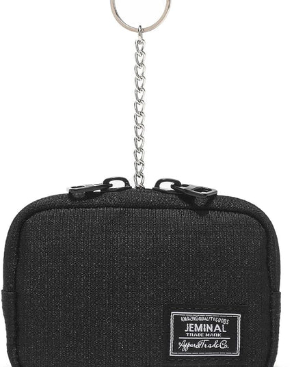 JEMINAL Lanyard Travel Little Coin Purse Pouch Fit for Men & Women & Boys & Girl: Change & Cards & Cash Dual Zip Travel Wallet with Keychain - Men's Detachable Nylon Essentials Change Pouch Purse