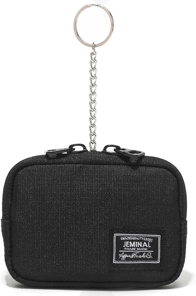 JEMINAL Lanyard Travel Little Coin Purse Pouch Fit for Men & Women & Boys & Girl: Change & Cards & Cash Dual Zip Travel Wallet with Keychain - Men's Detachable Nylon Essentials Change Pouch Purse