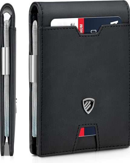 RUNBOX Mens Slim Wallet with Money Clip RFID Blocking Bifold Credit Card Holder for Men with Gift Box